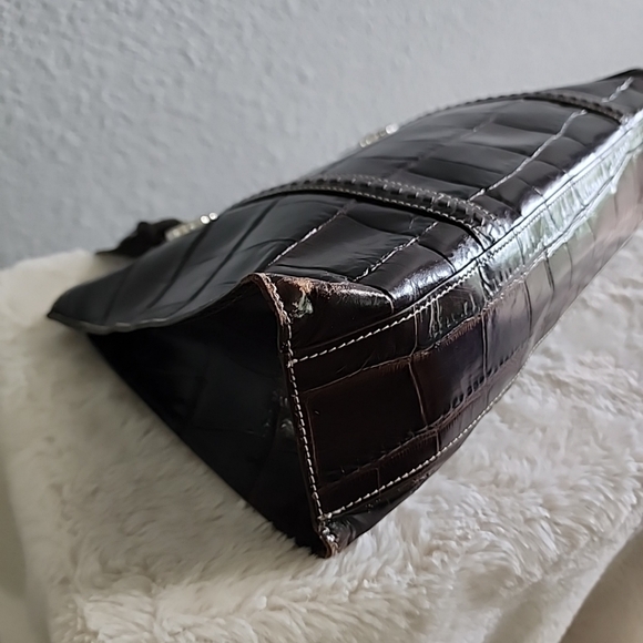 Genuine Brighton Dark Brown Croc Shoulder Bag Women Handbag - Picture 5 of 11